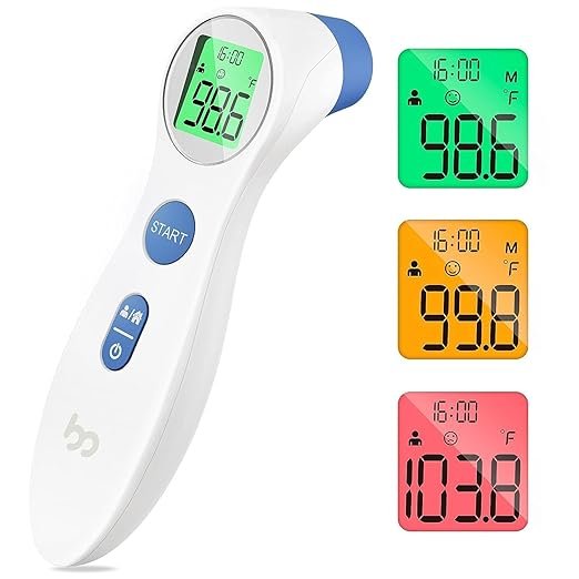 Forehead Thermometer for Adults and Kids, Digital Infrared Thermometer for Home with Fever Alarm, FSA HSA Eligible,1s Reading and 3-Color Indicator, No-Touch, Accurate