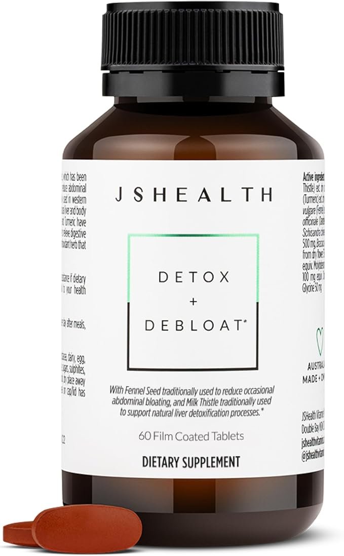 JSHealth Vitamins Detox and Debloat Liver Health Formula Liver Detox Pills Debloating Formula with Milk Thistle, Turmeric, Fennel Liver Cleanse Supplement (60 Tablets)