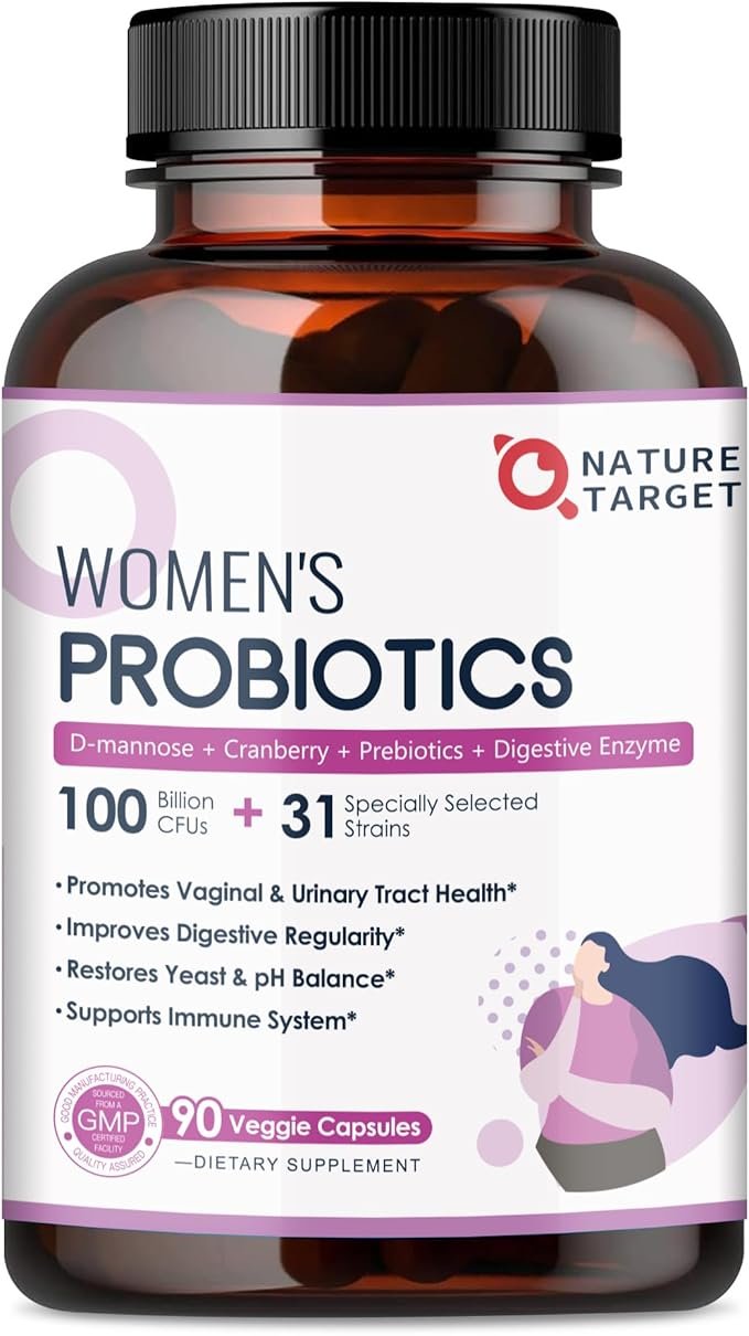 Probiotics for Women Digestive Health, 100 Billion CFUs Probiotic with Digestive Enzymes & Prebiotics, Vaginal Probiotics with Cranberry for Urinary Tract Health, pH Balance, 90 Veggie Capsules