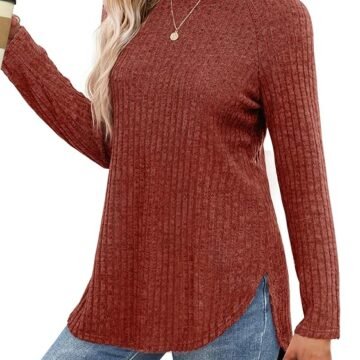 Saloogoe Long Sleeve Shirts for Women Tunic Tops for Women Loose Fit Dressy Crew Neck Pullover Basic Sweaters for Women 2024