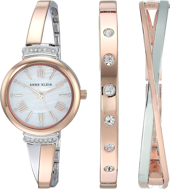 Anne Klein Women's Premium Crystal Accented Bangle Watch Set